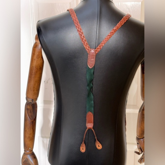 Vtg Polo Ralph Lauren Braided Leather Grain Adjustable Suspenders Brass Buckles​ - Picture 6 of 14